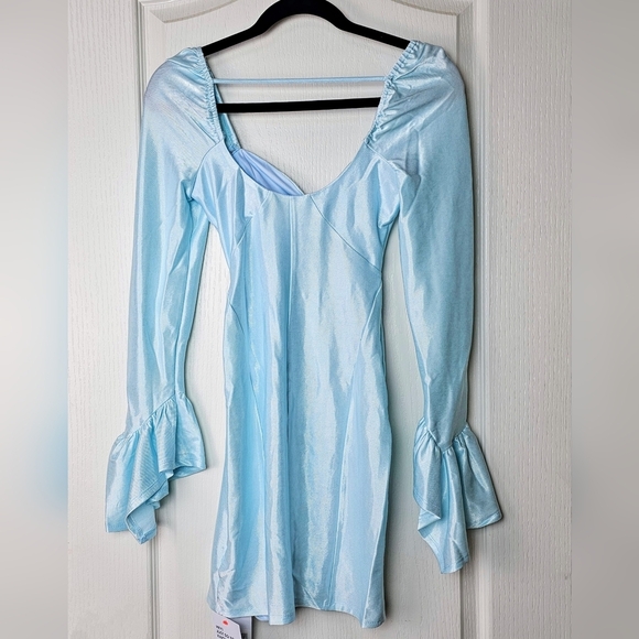 ASOS DESIGN Women's Cup Lace-Up Long Sleeve Mini Dress, Light Blue, Multiple Szs - Picture 9 of 13